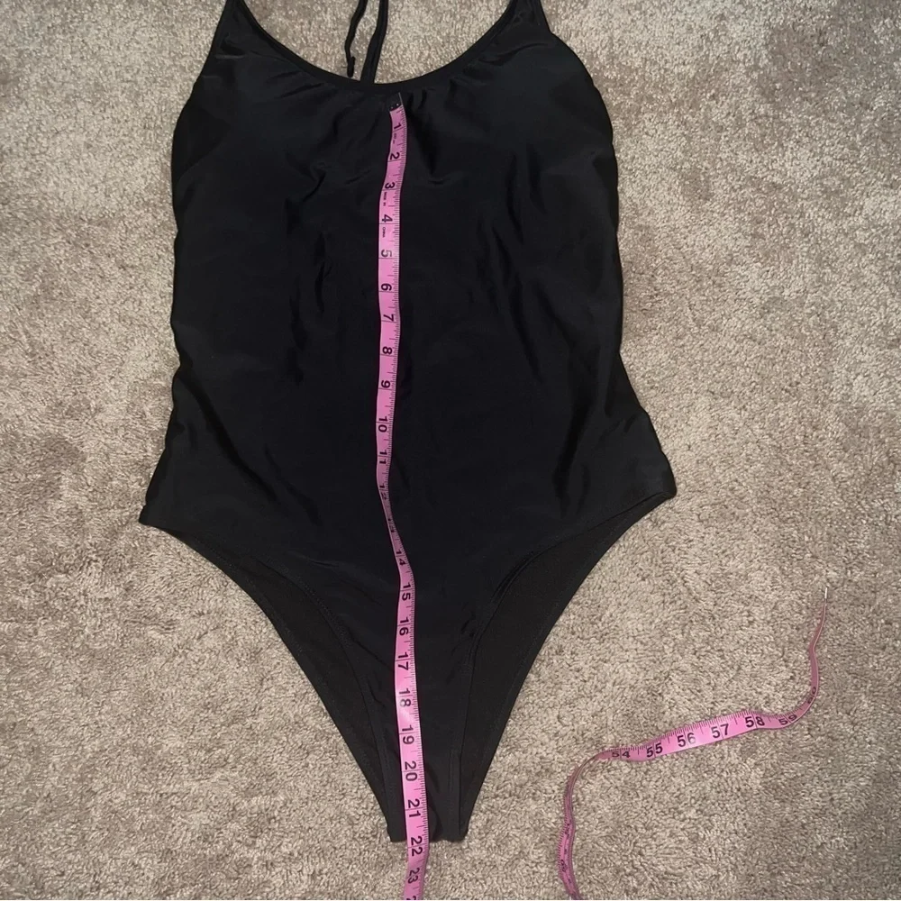 Black Ruffled Strap One Piece Cheeky Swimsuit Size Large